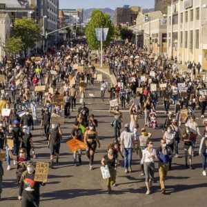 Thousands of protestors in downtown Oakland, CA on June 1